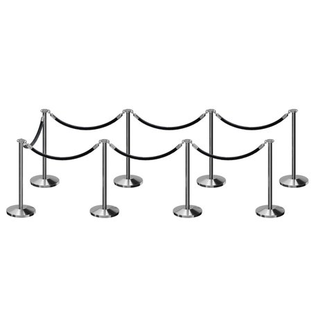 MONTOUR LINE Stanchion Post and Rope Kit Pol.Steel, 8 Flat Top 7 Black Rope C-Kit-8-PS-FL-7-ER-BK-PS